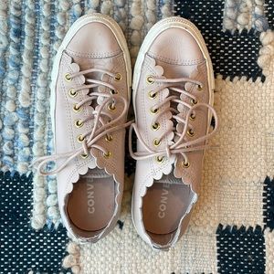 Converse pink leather frilly thrills scalloped sneakers